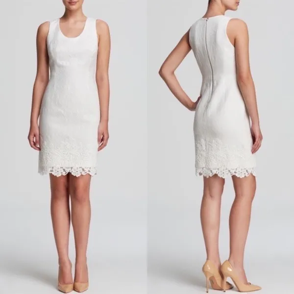 REBECCA TAYLOR Matelasse White Jacquard Lace Shift Dress Bridal Wedding Size 2 - Image 4
