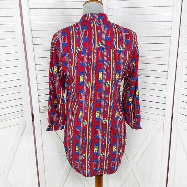Amanda Uprichard Aztec Native Print Silk Tunic Blouse‎ Red Small - Image 4