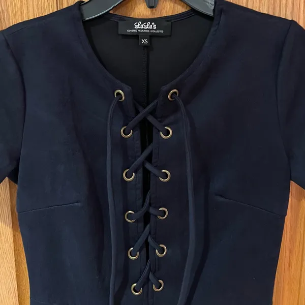 Lulus Closet Renovation Suede Lace-Up Fit & Flare Navy Blue Mini Dress Size‎ XS - Image 9