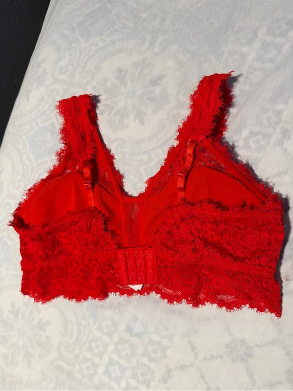 aerie Red Lace Longline Bralette size L - Image 5