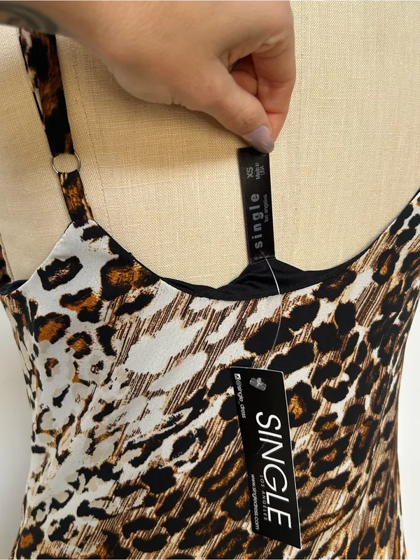 Single Leopard-Print Slip Maxi Dress in Brown and Cream - Image 5