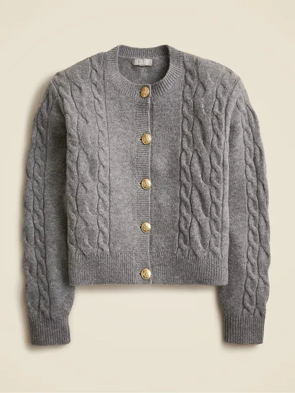 J.Crew Cable knit cardigan Wool Alpaca Sweater grey medium - Image 2