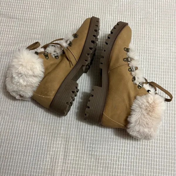 UNIONBAY Tan Faux-Fur Lace-Up Hiking Boots - Image 3