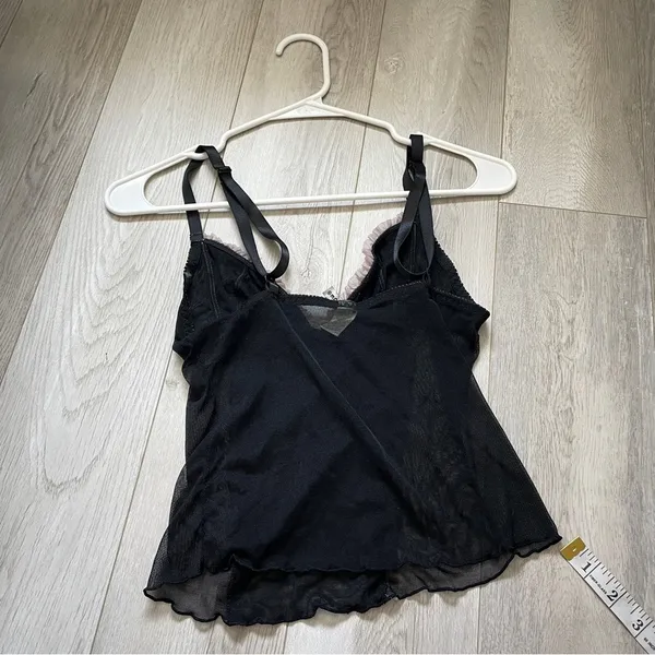 Rampage Y2K Tank Top ruffle sheer womens Black (medium) lingerie sexy crop party - Image 4