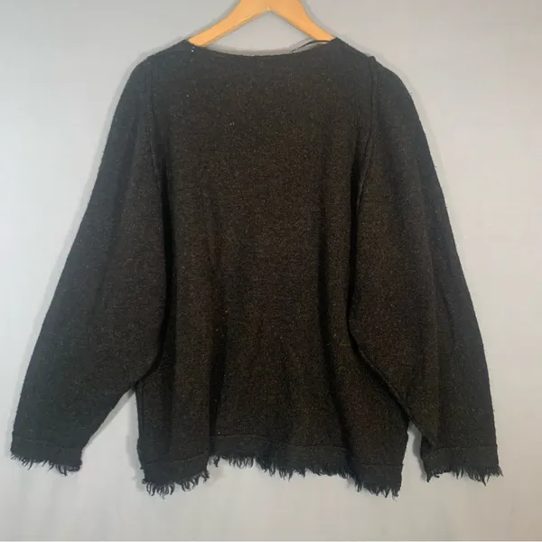 Free People Irresistible Fringe Black V-Neck Sweater Sz Medium Indie Granola - Image 5