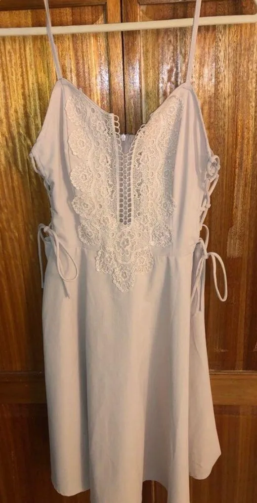 NWOT Lace Up Side Contrast Guipure Lace Cami Dress - Cream - L - Image 7