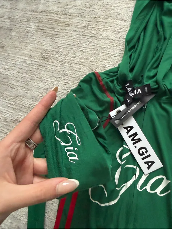 I.AM.GIA Green Zip-Front Crop Hoodie & Flared Track Pants (Size XS) - Image 5