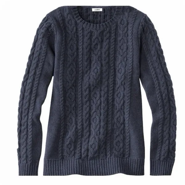 LL Bean Navy Blue Double L Mixed Cable Cotton Crew Neck Pullover Sweater LARGE - Image 11