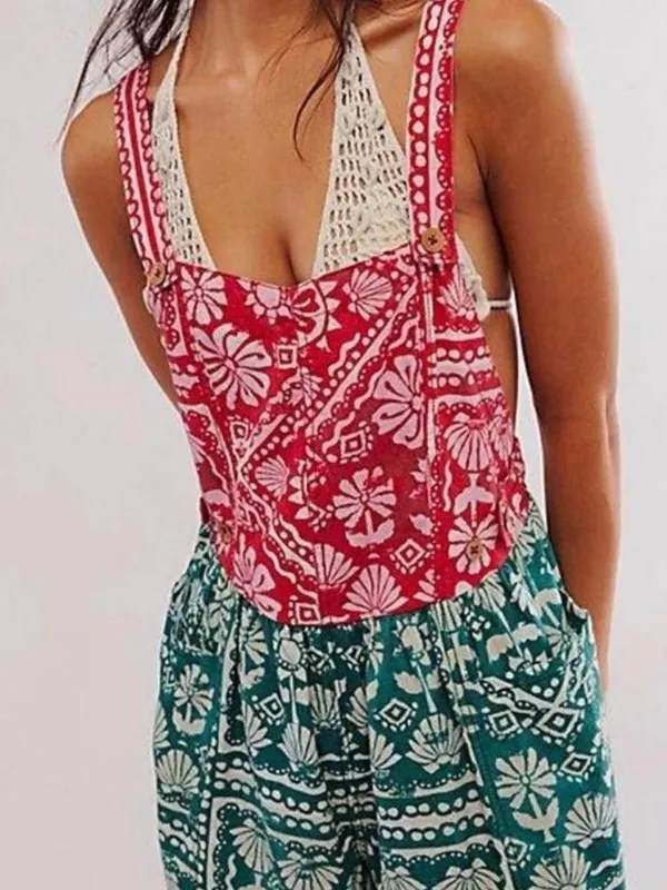 Free People Palm Bay Tropical Bandana Print Shortalls Romper medium NWOT - Image 3