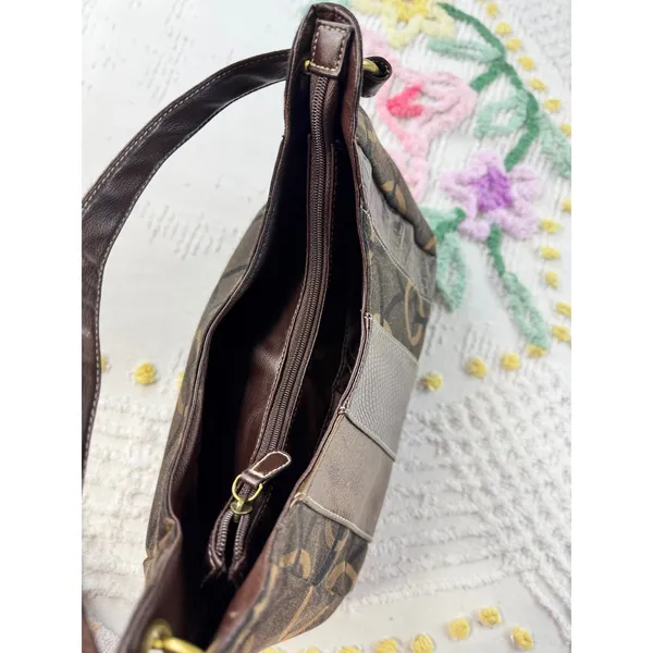 Juici Couture Vintage Mixed-Media Hobo Bag Brown Monogram Croc Snake Print Purse - Image 9