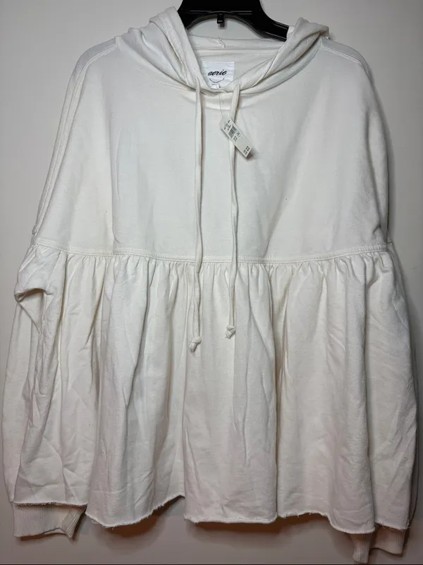 NWT Aerie Peplum Hoodie medium Ivory Oversized 100% Cotton Balloon Sleeve - Image 6