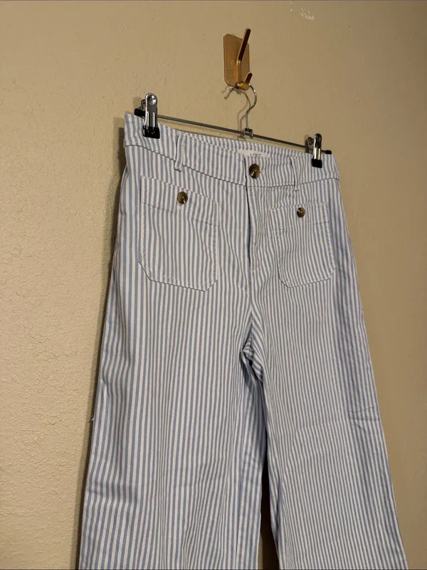 LOFT The Palmer Wide Leg Pants Blue White Stripe Nautical Size 0 - Image 2