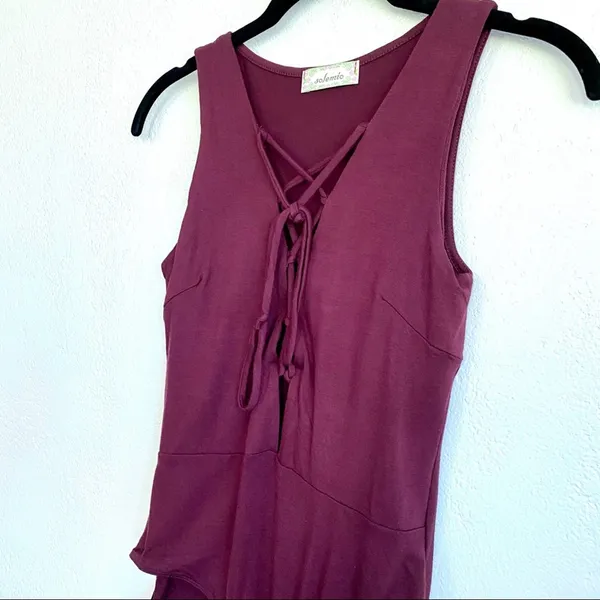 Solemio Maroon Lace Up Snap Bottom Bodysuit Size Small - Image 3