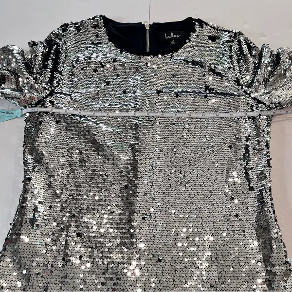 Lulus Main Event Silver Sequin 3/4 Sleeve Sheath‎ Dress MEDIUM - Image 8