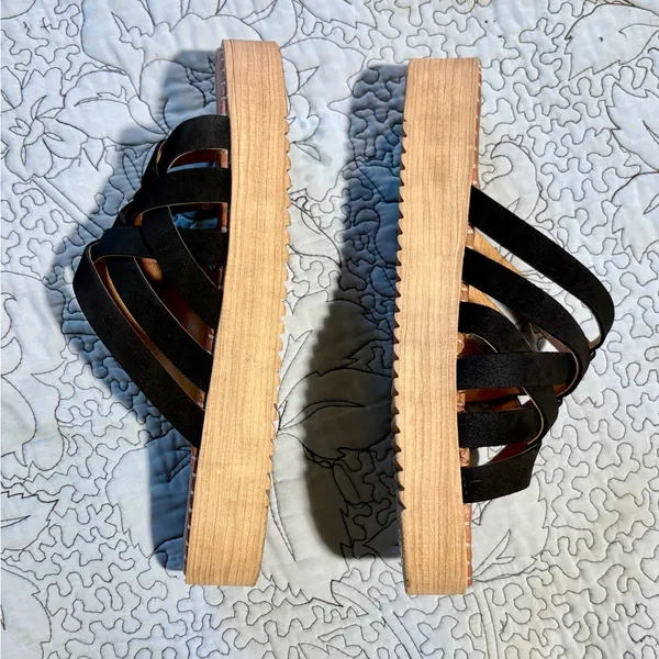 Musse & Cloud Black Suede Crisscross Platform Slide Sandals Sz 41 US 10 🧡 - Image 6