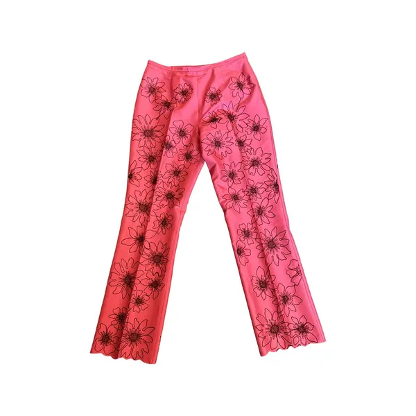 Jade Silk Pants Womens Size 4 Floral Embroidered Pink Scalloped Hem Lined Boho - Image 2
