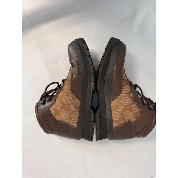 Coach Womens Hannah Brown Leather Signature‎ Monogram Canvas Hiking Ankle Boots - Image 4