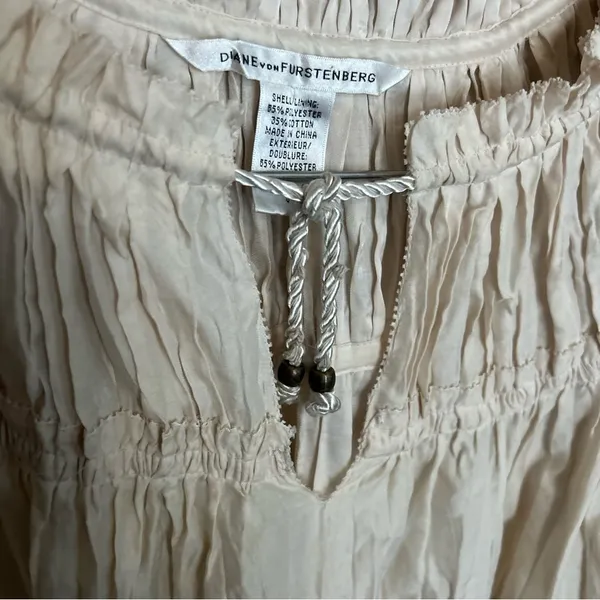Diane Von Fustenberg Ruffle Pleated Cottagecore Cream Puff Sleeve Blouse Size 0 - Image 2