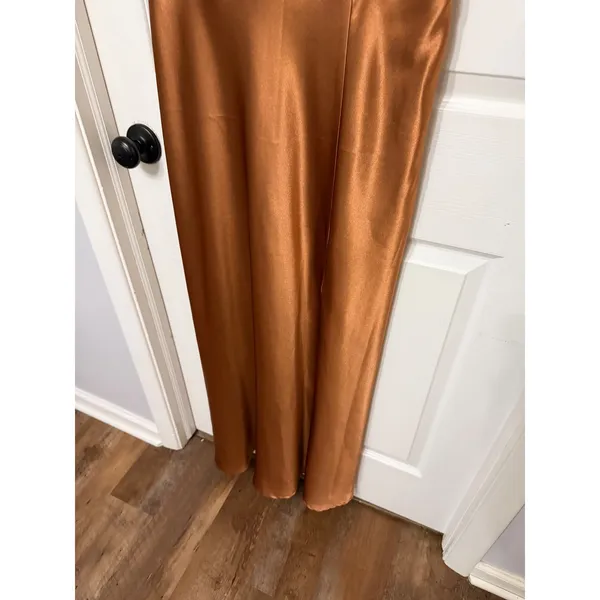Birdy Grey Jay Dress Shiny Satin Rust Orange Bridesmaid Formal‎ Maxi Slit Size L - Image 4