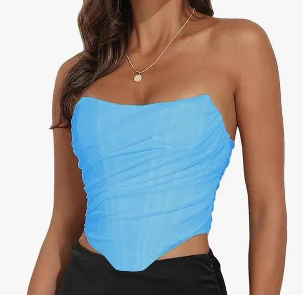 NWOT american threads turquoise strapless corset top. Size Large - Image 5
