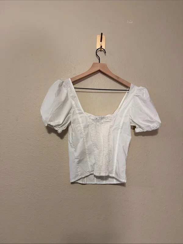 J.CREW Puff-Sleeve Square Neck Top Cotton Poplin Size 0 in White - Image 6