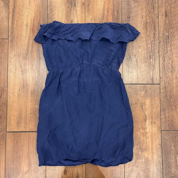 Amanda Uprichard Joan Dress Silk Strapless Navy Ruffle Mini Tulip Hem Womens M - Image 5