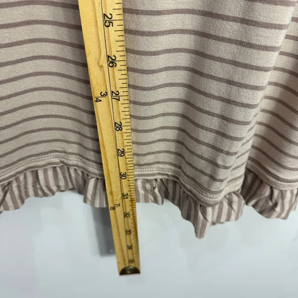 LOGO Layers Tunic Top XL Taupe Stripe Boho‎ Neutral Soft Girl Ruffle Hem - Image 5