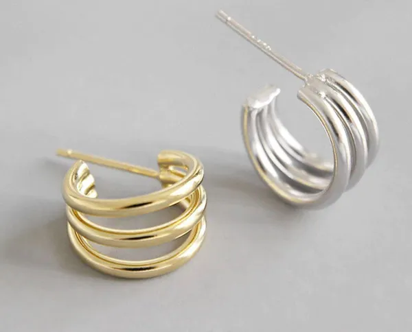 Gold Triple Hoop Earrings - Image 2