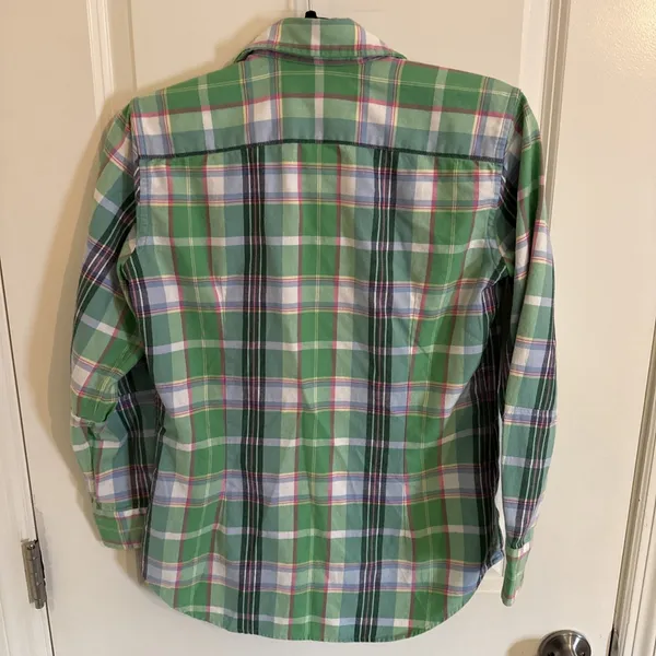 Laurel Ralph Lauren RLL Flannel Button Down Women's Green Pink Shirt Size 10 - Image 3