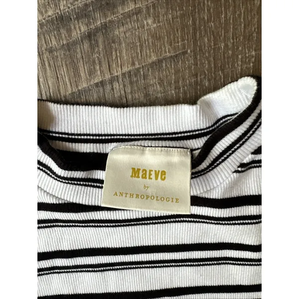 Maeve‎ Anthropologie Medium Womens Top Stretch Black White Short Sleeve Striped - Image 3