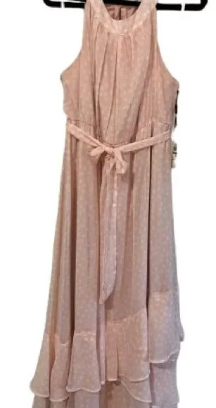 Calvin Klein Light Pink Polka Dot Chiffon Flowy Halter Dress Sz 14 NWT - Image 2