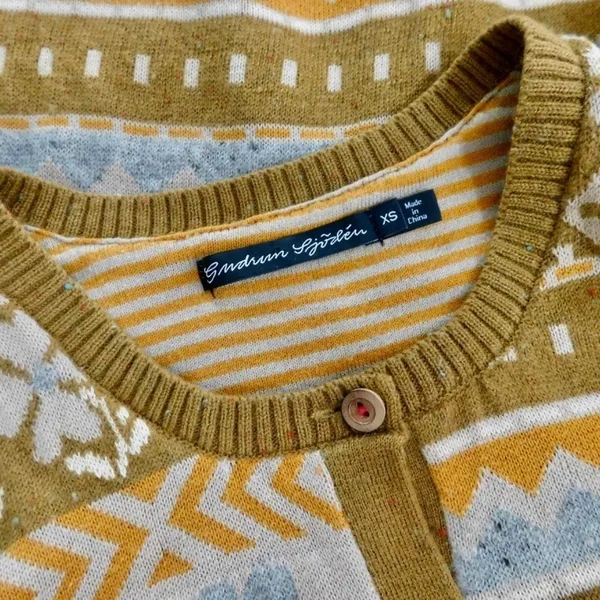 GUDRUN SJODEN Floral Patchwork Cardigan Sweater Wool Buttons Retro X-Small - Image 8