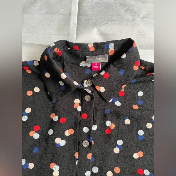 Vince Camuto Black Button-Up Blouse with Red, White‎ & Blue Polka Dots - Image 2