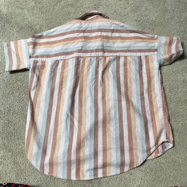 Madewell Oversized‎ Boxy Button Up Striped Flannel Short Sleeve Top Women's XXS - Image 4