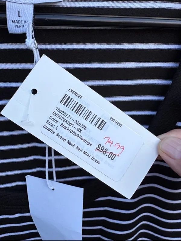 NWT EVEREVE CHARLIE Scoop Neck Pima Cotton Dress Stripe Large Retail $98.00 - Image 5
