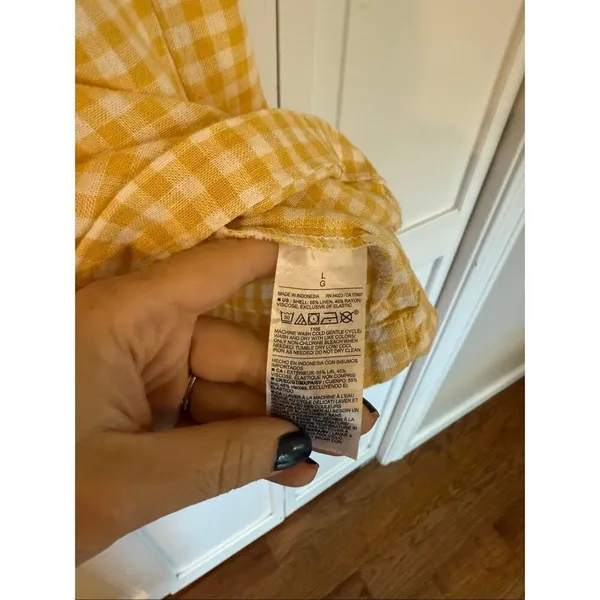 Old Navy yellow gingham plaid linen square neck mini dress large - Image 6