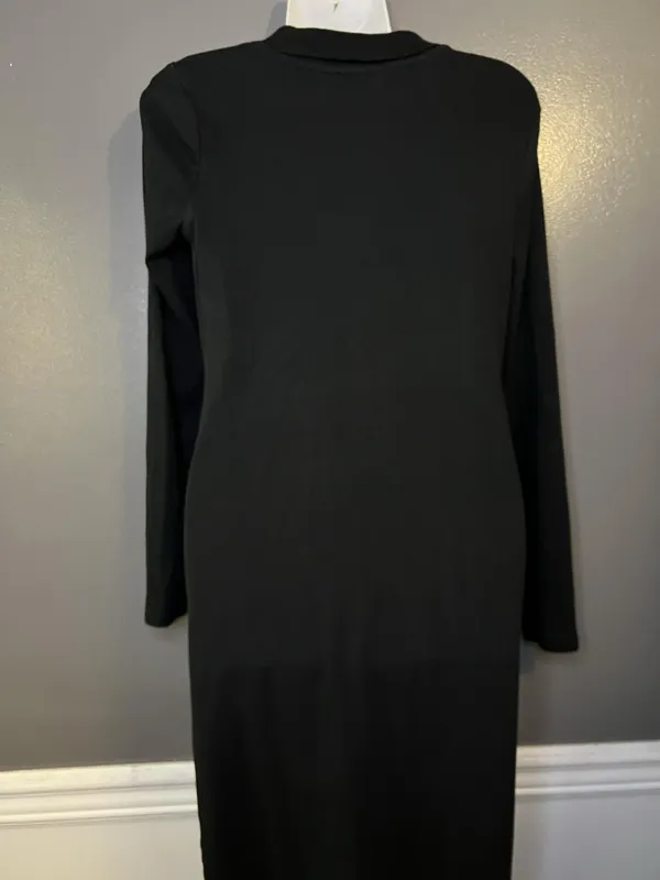 Zara Shirt Dress Womens Large Black Ruched Button Front Collared Knit Midi - Image 6