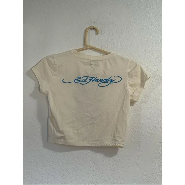 Ed Hardy Ladies Cropped Tee Size M Eagle Rose Anchor shirt top - Image 3