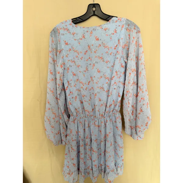 VICI Mini Dress Women Small Light‎ Blue Floral Tyche Long Sleeve Ruffle Boho - Image 5