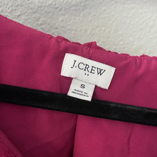 J. Crew Factory Fuchsia Shimmery Polka Dot Ruffle Blouse Small Going Out Casual - Image 3