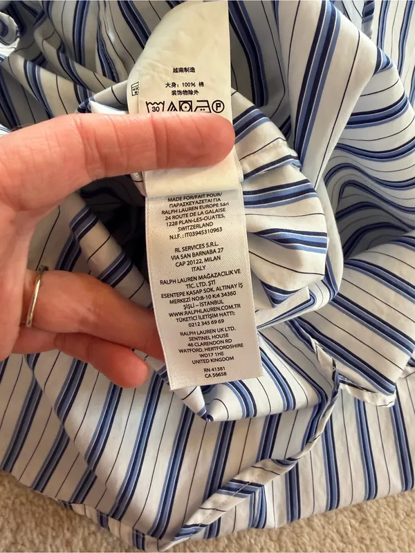 Lauren Ralph Lauren Cotton Striped Tie Front Monogram Shirt Dress Size 10 - Image 12
