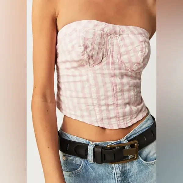Free People Pink Leilani Cotton Gingham Tube Top - Image 2