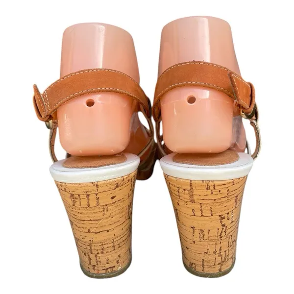 Aerosoles White Gold Tan Leather Strappy Slingback 3" Heel Sandals Size 8 Boho - Image 9