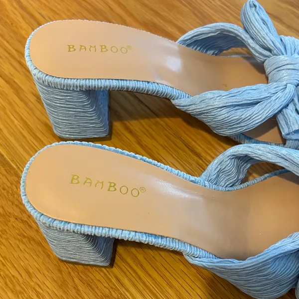 BAMBOO Sky Blue Knotted Block Heel Slides - Image 3