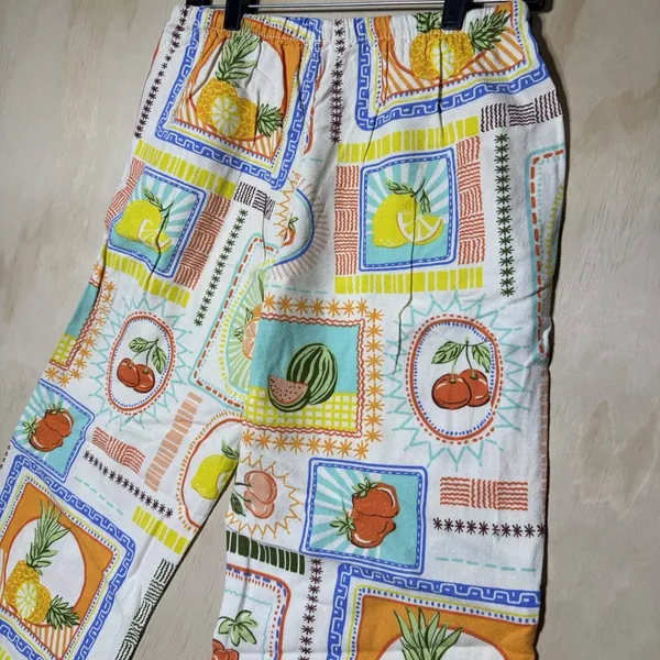 Cali 1850 Womens M Fruit Print Linen Blend Wide Leg Pull On Beach Resort Pants - Image 8