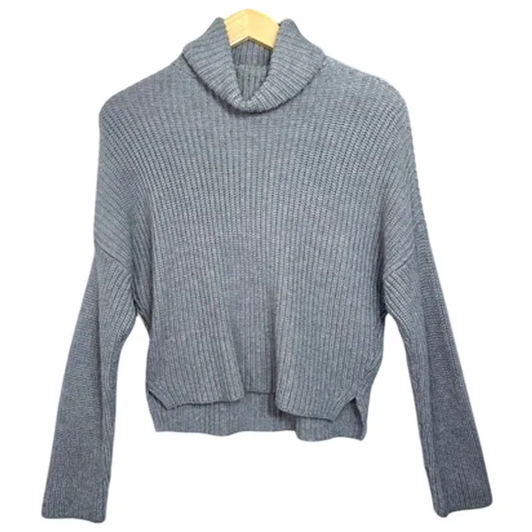 Abercrombie & Fitch Heather Gray Chunky Knit Cropped Turtleneck Sweater Size S - Image 2