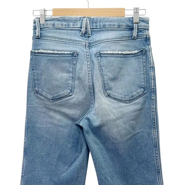 Good American Good Curve Straight Jeans Medium Wash Fray Pockets Size 26 | 2 - Image 6