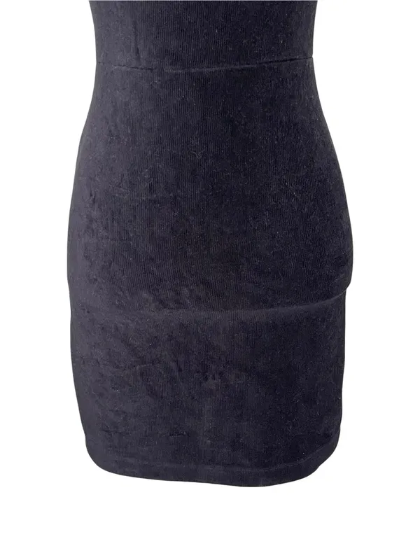 Forever 21 Black Velvet Faux Corduroy Spaghetti Strap Mini Dress Size M - Image 3