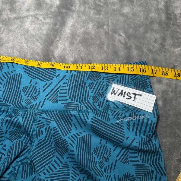 Brooks Leggings Women XL Blue Geometric Equilibrium‎ Running Crop Capri 220610 - Image 4