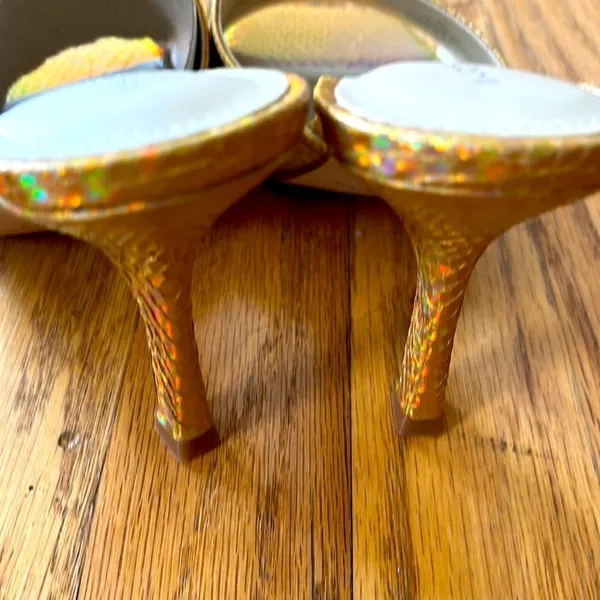 Marc Fisher- “Danria” Square Toe Gold Metallic Slide Dress Heels-8M- NEW - Image 10